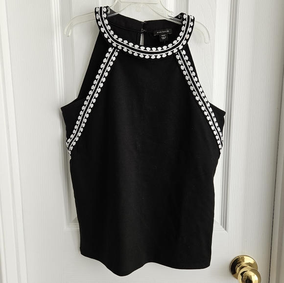 Ann Taylor Embroidered Black White Halter Top XXS - Picture 3 of 5